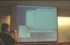 27: Then there was a chance to see on the big screen Stefan Nordlander's AmigaOne running MacOS X under MacOnLinux, under Debian Linux. Impressive and smooth, except for a few glitches in the graphics here and there (not seen here). They turned out to be quite excusable, since in fact Stefan by mistake was running X and MoL on the same frame buffer (seems to be yet another one of the many wondrous ways Linux will allow you to shoot yourself in the foot).