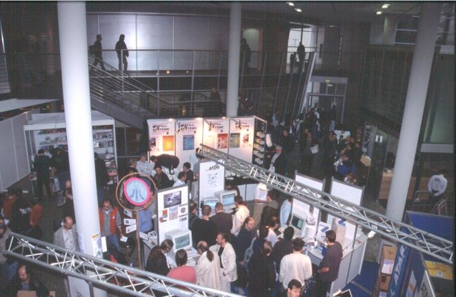 5: Looking from the first floor down into the Atari section. The seminar "room" was behind the light walls in the extreme left of the picture.