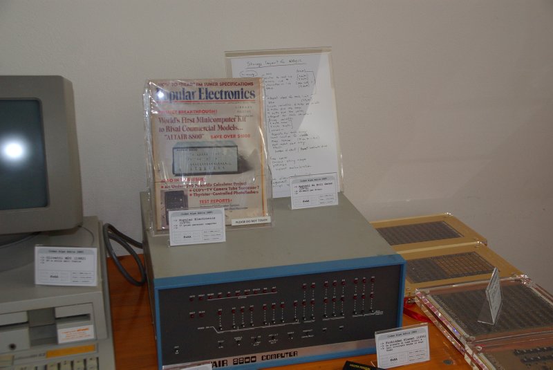 There was also some interesting old collector's items. How about this Altair 8800, complete with the issue of popular Electronics that first presented it, and Bill Gates' handwritten sketch of the memory map for the builtin BASIC?