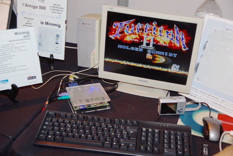 In its own space further to the right, the MiniMig is running an old A500 game, Turrican II.
