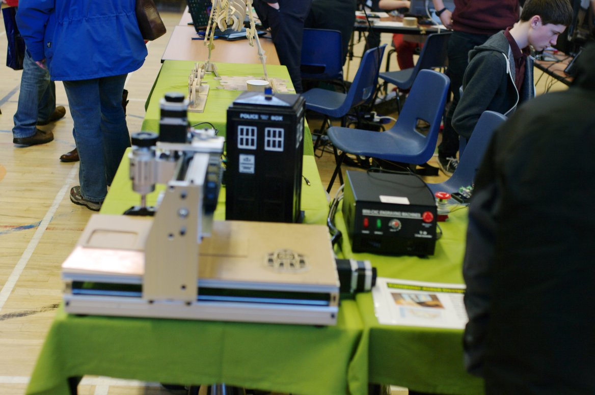 This stand, representing the Kenilworth Games Creators Club, showed some interesting CNC and 3D printing gadgets as well as the famed Egg-Bot. Their Edward Powell made his own report of the fair already the following Monday (putting me to quite some shame with my two-week delay ;-)). You can read it here.