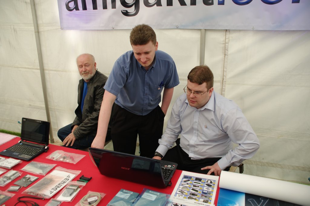 Matthew Leaman, the proprietor of AmigaKit, in the middle.