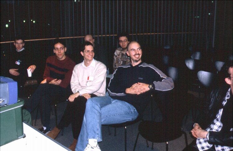 40: OS 3.9 betatesters' meeting. From left to right, fromt row: Markus Pöllmann, Sam Jordan, Andrea Vallinotto, Mario Cattaneo. Back row: ?, ?.